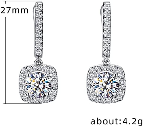 Metmejiao Moissanite Earrings Dangle Hoop Earrings Sterling Silver Huggie Earrings with Princess Cut Square Halo CZ Charm Dangling Drop Cartilage Cuff Earrings Birthday Wedding Gifts Red - Image 4