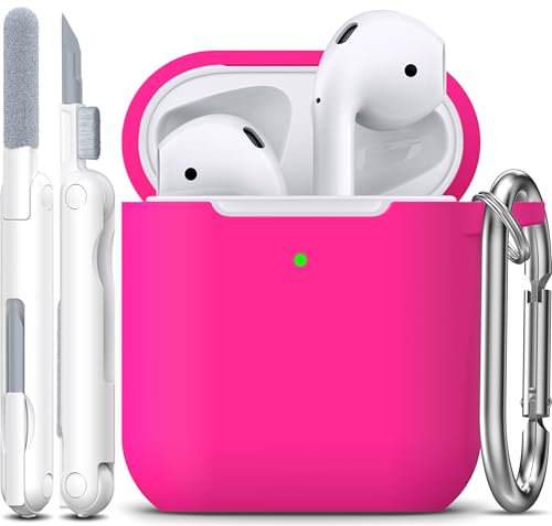 Image of AirPods Case Cover with Keychain, Full Protective Silicone AirPods Accessories Skin Cover for Women Girl with Apple AirPods Wireless Charging Case,Front LED Visible-Rose Pink
