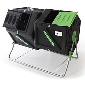 UPP Trommelkomposter 2 Kammern je 105 L | Schnellkomposter für Bio- und Gartenabfälle | Thermokomposter drehbar mit interner Belüftung beschleunigt Herstellung von Kompost & Dünger | schwarz-grün