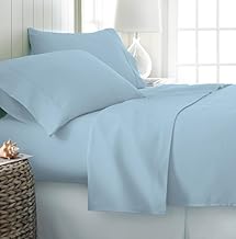 Queen Size Luxury 500 TC Egyptian Cotton Bed Sheet Set – Light Blue Solid – 4 Piece, Includes Flat Sheet, Fitted Sheet & 2 Pillowcases – Premium Hotel Quality Soft & Breathable