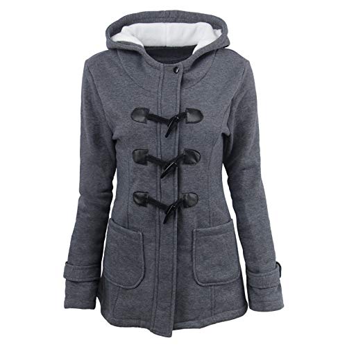 Generisch _2025 Mujeres Botones en Cuerno Sólido Cardigan Chaqueta acolchada con Capucha Abrigo de Mujer Invierno Elegante Rojo, gris oscuro, XXL