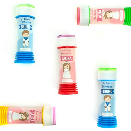 Pomperos Momonsters Personalizables | Estuche 12 Unidades | Botes Burbujas con Nombre y Fecha Personalizable | Ideal para Cumpleaños, Comuniones y Eventos Infantiles