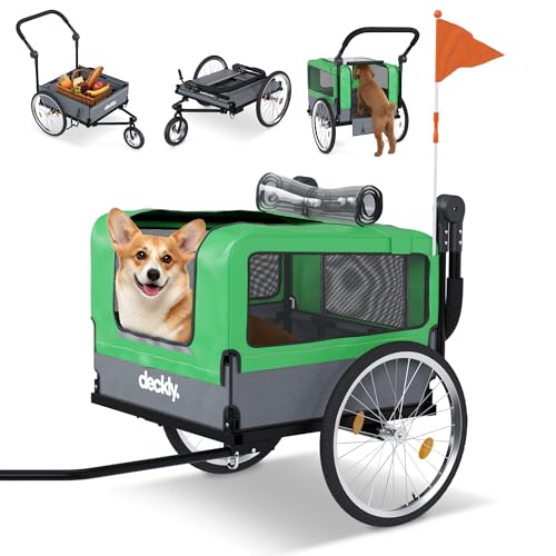 Deckly 4in1 Dog Bike Trailer - Dog Bicycle Trailer Attachment with 88lb Max Weight, Smooth Rolling Wheels Stroller - Pet Bike Carrier for Dogs, Versatile Pulling Cart for Cargo & Small/Large Dogs