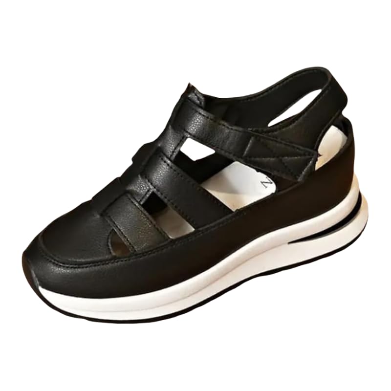 Womens Soft Sole Platform Sandals, Round Toe Comfortable Casual Walking Shoes, Hollow Wedge Breathable Sandals