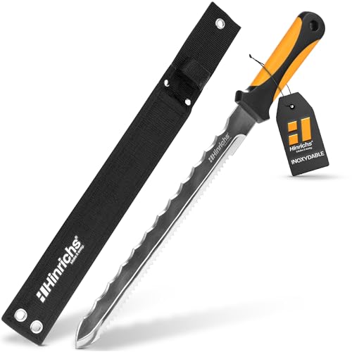 Hinrichs Couteau à Isolation - Grand Couteau Isolant 420 mm - Lame en Acier Trempé à Double Meulage 280 mm - Convient pour la Laine de Roche, le...