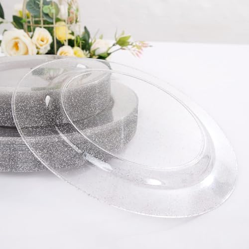 Image of WDF 120PCS Silver Plastic Plates- Disposable Silver Glitter Plates - 60Pcs 10.25 inch Dinner Plates and 60 Pcs 7.5 inch Salad Plates for Wedding /Birthday /Party