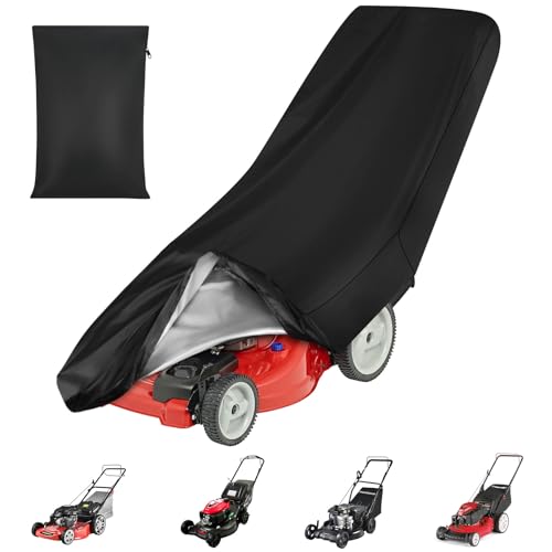 AOOWU Lawn Mower Covers Waterproof for Outside Storage, 191x110x67CM Anti-UV Protector Universal Lawn Mower Covers, Outdoor Weatherproof Lawn Mower Storage Cover with Drawstrings and Storage Bag