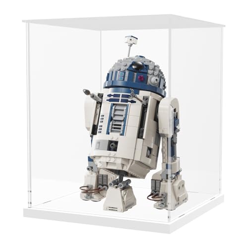 Image of Choowin Acrylic Display Case for Lego Star Wars Helmet Mandalorian Helmet for Lego R2D2, Thickened Clear Acrylic Display Cases for Collectibles, Assemble Dustproof Display Box with Door, White