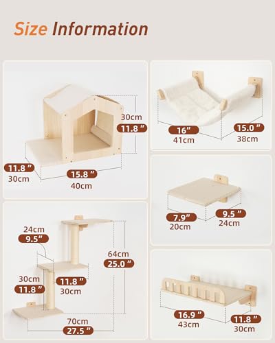 Mueble de pared para gatos 5 en 1 con hamaca y rascador miniatura 6