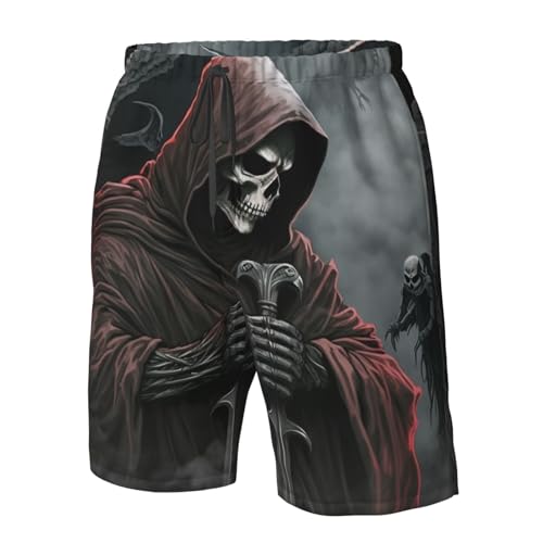 Grim Reaper Sickle red Cloak Death Dark Mens Swim Trunks Swim Board for Teen Shorts Surf Swimming Beach Trunks X-Large, White3