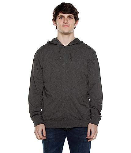 Cottonhood Lightweight Jersey Zip Hoodie for Men – Full Zip Casual Cotton Hoodie, Soft Long Sleeve (XS,Charcoal Hea, 702)2