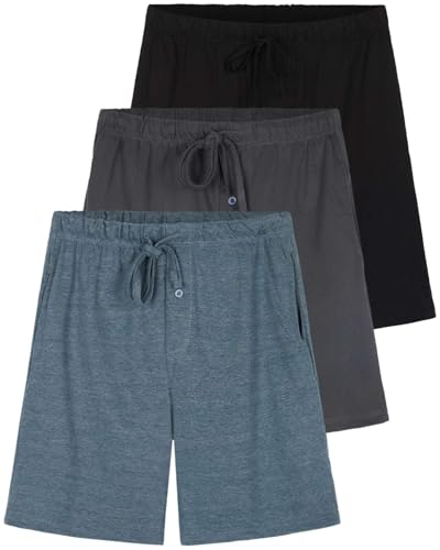 Real Essentials 3 Pack:Mens Cotton Ultra-Soft Knit Sleep Pajama Shorts & Lounge Wear (Available In Big & Tall)