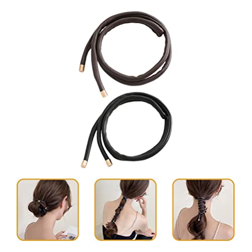 Lurrose Womens Hair Bands 2pcs Leather Hair Tie French Hairstyle Tie Ponytail Holders String Rope Hair Accessories for Women Ladies Hair Clip Holder - Image 3