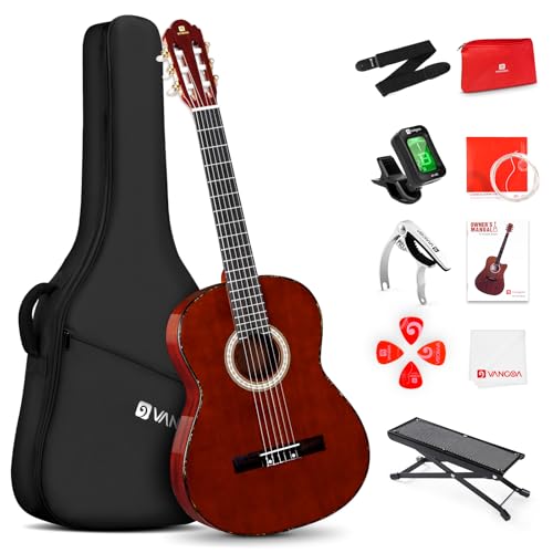 Classical Guitar Full Size 4/4 Spanish Style Classical Guitarra, 39 Inch Nylon Strings Guitar Ideal for Beginner Adults, Solid Rosewood Red, by Vangoa