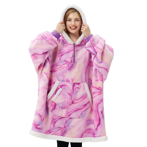 Image of Giggling Getup Wearable Blanket Hoodie for Adults Gifts for Teen Girls Sister Women Sherpa Fleece Printed Hooded Blanket Sweatshirt Warm Cozy with Pocket & Sleeves Purple Texture Pattern