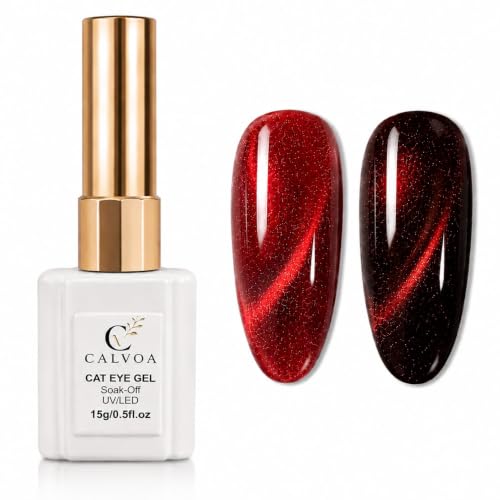Image of Cat Eye Gel Polish with Dual Magnet 15ML Holographic Glitter Magnetic Soak-Off UV /LED Gel Polish for Salon & DIY Nail Art (CRIMSON FLAME)