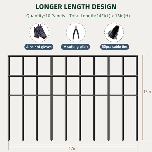 Image of 10 Panels Animal Barrier Fence, 14ft(L) x 13in(H) No Dig Garden Fence for Dog Rabbit, Rustproof Metal Fence Gap Filler, Decorative Fences Edging Border Ground Defense for Outdoor, Yard, Patio