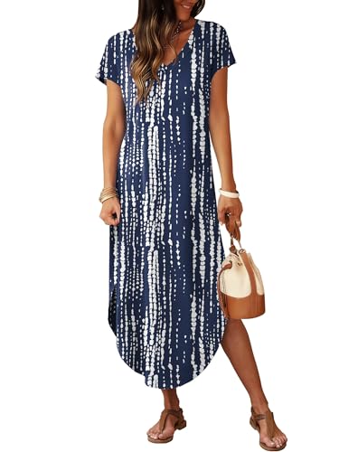 Image of RUMIA Summer Maxi Dresses for Women Cap Sleeve Long Sundress with Pockets