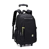 VIDOSCLA Black Kids Boys Rolling Backpack Teens Carry-on Luggage with Wheels Trolly BookBag for School-2 Wheels