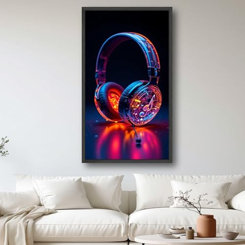 Tableau sur toile écouteurs néon 70x130cm pour salon moderne