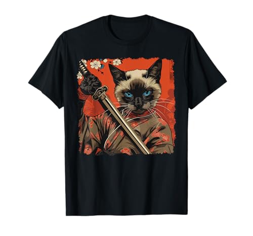 Siamese Cat Japanese Art Samurai Ukiyo-e Vintage T-Shirt for Men