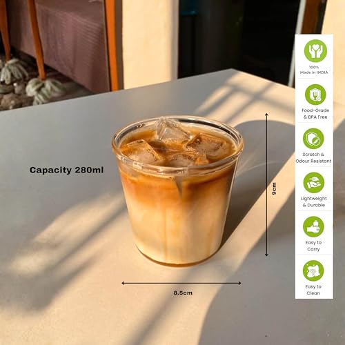 Image of PEBELLIFEWARE Aesthetic Glass Coffee Mugs (Set of 2) - Premium Borosilicate Clear Drinking Glasses U-Shaped 280ml for Coffee, Matcha, Smoothies - Microwave & Dishwasher Safe