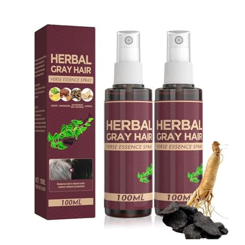 Herbal Gray Hair Spray, Kräuterhaar-Pflegespray, Hair Darkening Conditioner, Kräuter-Haarspray für graues Haar, Weiß bis Schwarz Haar, Haarfarbe Spray für All Haare Types (2)