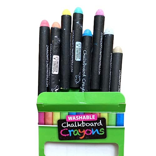 Imagination Starters Chalk Crayons - 8 Colors- no dust, Low Mess, Wet Wipe-able, Clean, Washable, Great for Vinyl, Glass, Chalkboard Labels