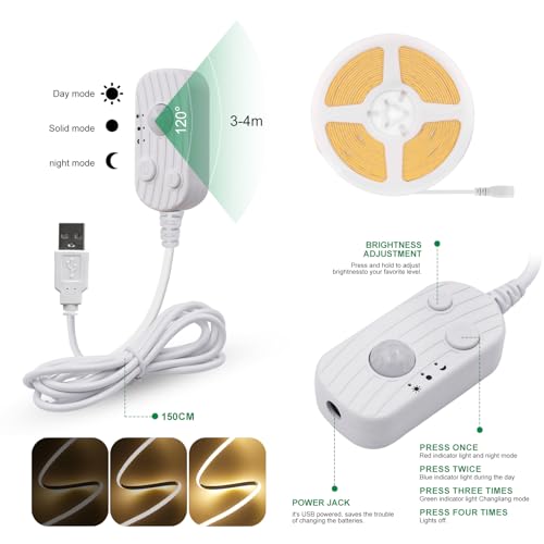 Tira LED COB 5V USB KISUFU, 320 LEDs/m, Regulable 4M miniatura 4
