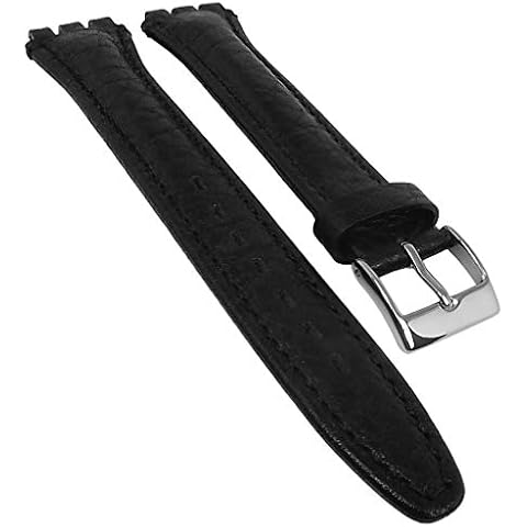 Minott Uhrenarmband Lederband schwarz genarbt mit Naht 17mm für Swatch Cover