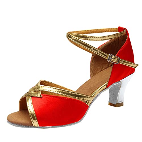 Prom Fashion Dance Latin Sandals Solid Women's Ballroom Shoes Women's sandals Dress Wedges (Red, 4.5)