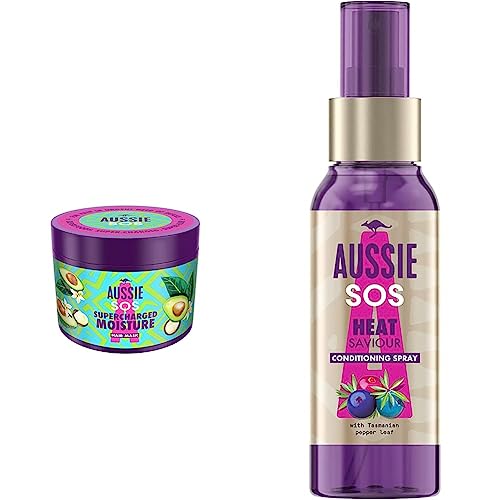 Aussie SOS- HAIR MASK + Heat Protection Leave In CONDITIONER SPRAY: For Dry Damaged Hair, (450ml/100ml)