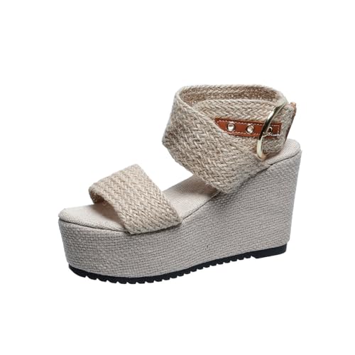 Genérico Cuñas Altas De Esparto Relaxed Comodas Sandalias De Tacón Con Plataforma De Cuña Moderno Con Punta Puntiaguda
