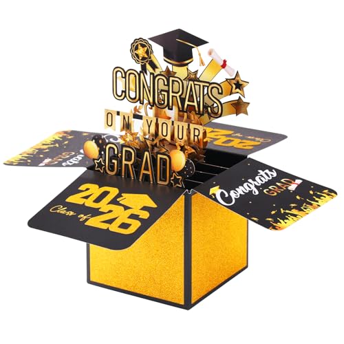 Suyeah Pop Up Graduation Card 2026 3D Pop Up Congrats Grad Card with Envelope Class of 2026 Happy Graduation Gifts for College High School