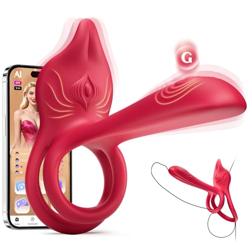 Rose Toy Vibrating Cock Ring - MOOLIGIRL Women Sex Toys Vibrator for Couples, Dual Penis Ring with 10 Vibrating Modes, Clitoral Stimulator G Spot Dildo, Female Weights Cockring Adult Nipple Toy