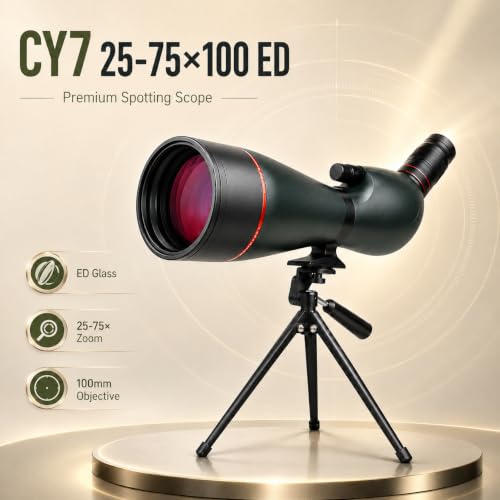 Image of HINISO 25-75x100mm ED Spotting Scope with HD Optics, BAK4 Prism, Dual Focus Knob, Waterproof & Fog Proof Telescope for Bird Watching, Hunting, Wildlife, Stargazing with Tripod & Phone Adapter
