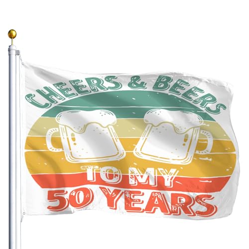 50th Birthday Gifts Cheerr And Beers To My 50 Years Flag For Wall Decor 3x5 Feet With Brass Grommets Outdoor Decoration