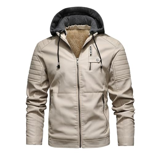 Veste de motard imperméable FGRID blouson homme en cuir PU avec capuche amovible et polaire