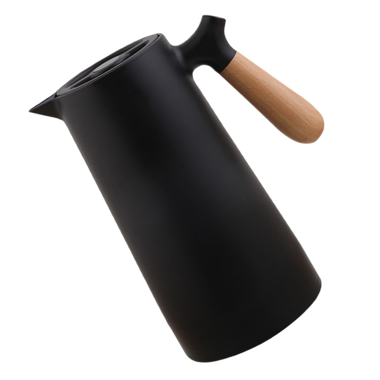 SOLUSTRE Isolierte Thermosflasche aus mit Holzgriff 1L Doppelwandige Thermokanne für Zuhause Büro und Reisen Auslaufsicher Leicht zu Reinigen für Heiße und Kalte Getränke