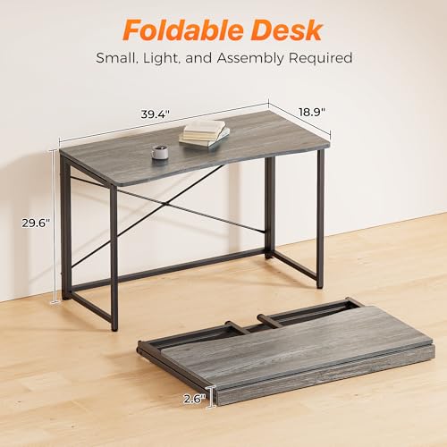 Image of Huuger Folding Desk for Small Spaces, 39.4 Inch Foldable Computer Table