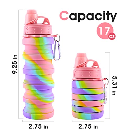 Makersland Rainbow Collapsible Water Bottles For Kids, Students, Adults, Reusable Bpa Free Silicone Foldable Sports Water Bottles For Travel Camping Hiking, Folding Travel Water Bottles, Pink #TOP1