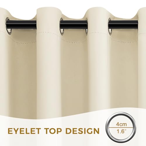 MRTREES Vorhang Blickdicht Gardinen Thermovorhang mit Ösen Verdunklungsvorhang Ösenschal, Kurz Modern 225×140cm(H×B) Beige Creme 2er Set für Hotels Büros Wohnzimmer Schlafzimmer Kinderzimmer