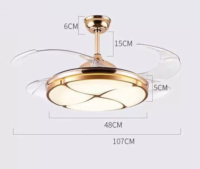 Image of Glowave Golden 42 inch 4 Leaf Chandelier Fan with 4 Invisible Retractable ABS Fan Blades Ceiling Fan Light with Remote Control 6 Speed Function - Tricolour Dimmable |White, Warm White, Natural White|