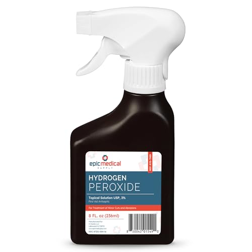 Epic Medical Supply Hydrogen Peroxide Spray 3% USP - First Aid Antiseptic for Cuts & Scrapes - Multi-Purpose Cleaner - 8oz / 236ml Trigger Spray Bottle (1)