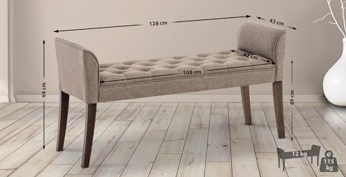 CLP Chaise Longue Cleopatra con Tapizado de Tela I Banco Largo Acolchado en Estilo Chesterfield I Silla Larga I Color, Color:Gris Pardo, Color del Marco:Envejecido Oscuro - imagen 3