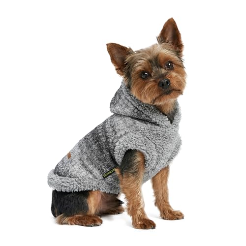 Fitwarm Fuzzy Dog Sweater, Knitted Winter Dog Clothes for Small Dogs Boy Girl, Pet Cat Hooded Outfit, Heather Grey, Black, XL