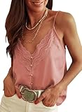 miduo Womens Tanks Spring V Neck Lace Silk Satin Cami Shirts Straps Camisole Tanks Tops Sleeveless Blouse Summer Tops Satin Baked Rose M