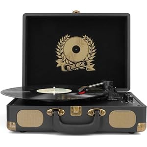 Vinyl Record Player Bluetooth 3-Speed Portable Vintage Suitcase with Built-in Speakers, RCA Line Out AUX in Headphone Jack Vintage Turntable, Black