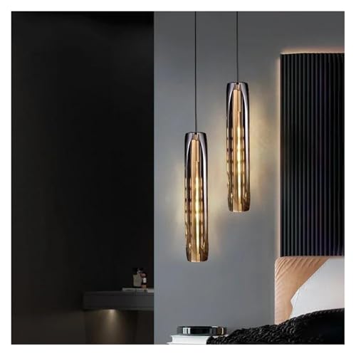Suspension en cristal de verre style nordique noir et cuivre avec 2 lampes LED rondes pour salon