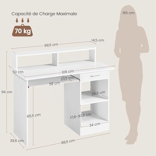 Bureau blanc avec tiroir et clavier coulissant Yaheetech